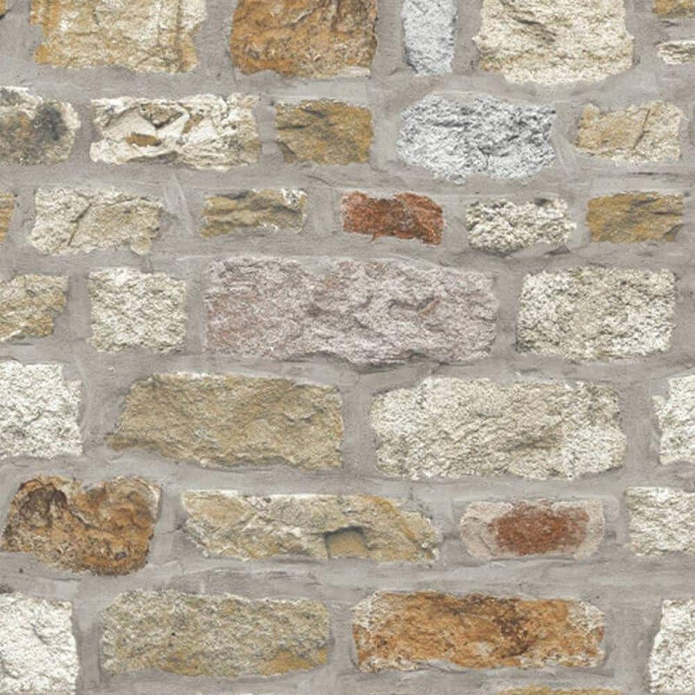 Yöl Grey Country Stone Rustic Old Brick Wall Wallpaper Faux Effect Realistic Y�L