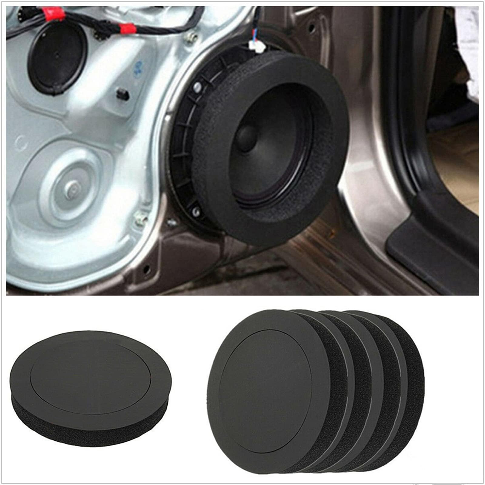 BAQI 4pcs Universal 6.5inch Foam Ring Insulation Ring Soundproof Cotton Pad Car Door Speaker Bass Enhancer System Kit