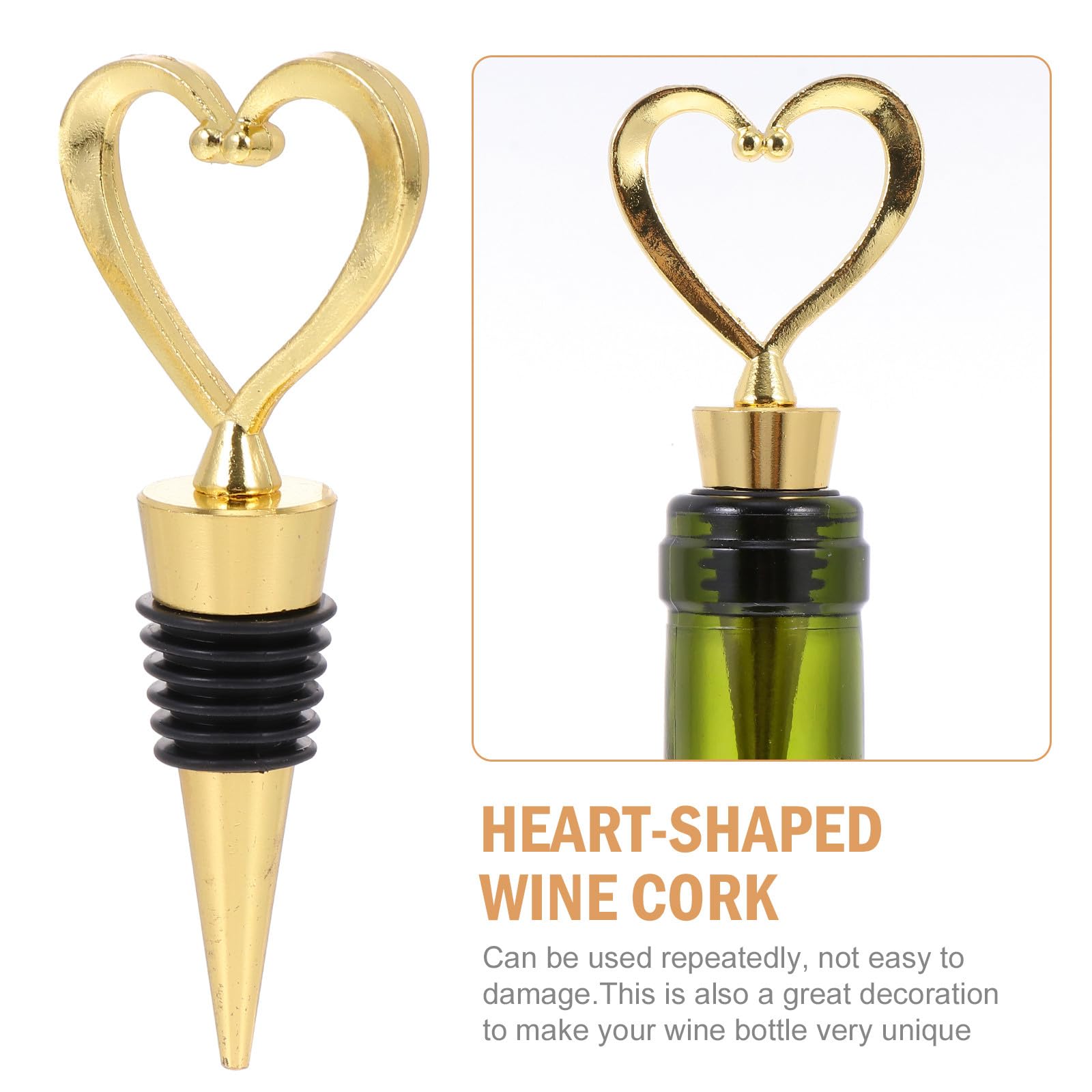 TOYANDONA Tapones de Vino de Aleación Forma de Corazón Dorados 12 Unidades Tapón Hermético para Mantener Frescura Accesorios para Botellas de Vino Conservación y Cócteles