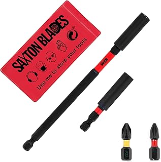 4 Piece Saxton MIB04PC Magnetic 60mm and 152mm Professional Impact Bit Holders with 1 x PZ2 & 1 x PH2 Screwdriver Impact Bits Compatible with Dewalt, Milwaukee, Makita, Bosch and Many More