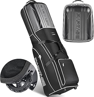 Golf Travel Bag Hard Case Top with Wheels, 900D Heavy Duty Oxford, Golf Bag Travel Case for Airlines, Protect Clubs and Easy to Maneuver-Black