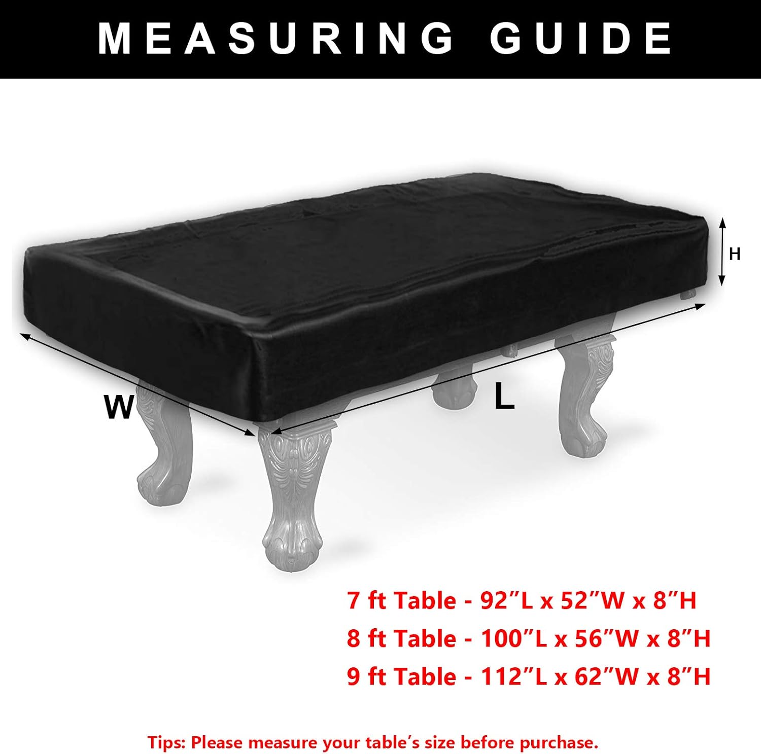 WOMACO 7 8 9 ft Billiard Table Covers Heavy Duty Waterproof 7/8/9 Foot Fitted Pool Table Cover Polyester Fabric for Snooker Billiard Table
