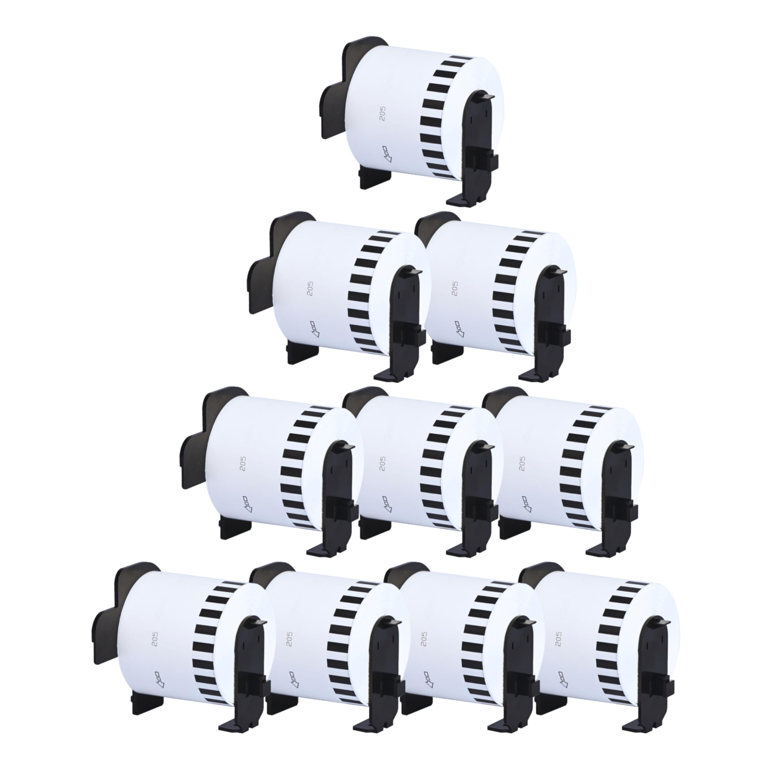 Double Dragon 10 Rollen DK-22205 Endlospapier Etiketten, 62mm x 30,48m, für Brother QL Drucker (QL-800/810W/820NWB/500/550/570/650TD/700/710W/720NW/1050/1060N), inkl. 10 Halterungen