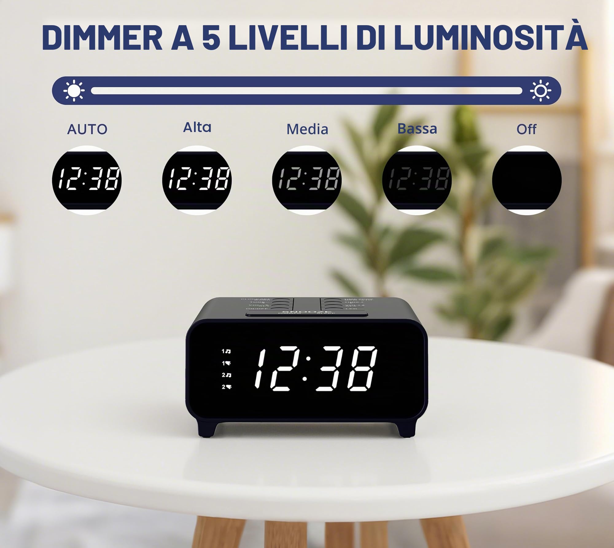 iTOMA Radiosveglia con radio AM/FM, doppia sveglia, snooze, memoria preimpostata, dimmer, sleep timer, orologio digitale con controllo del volume, luce notturna, sveglia per camera da letto
