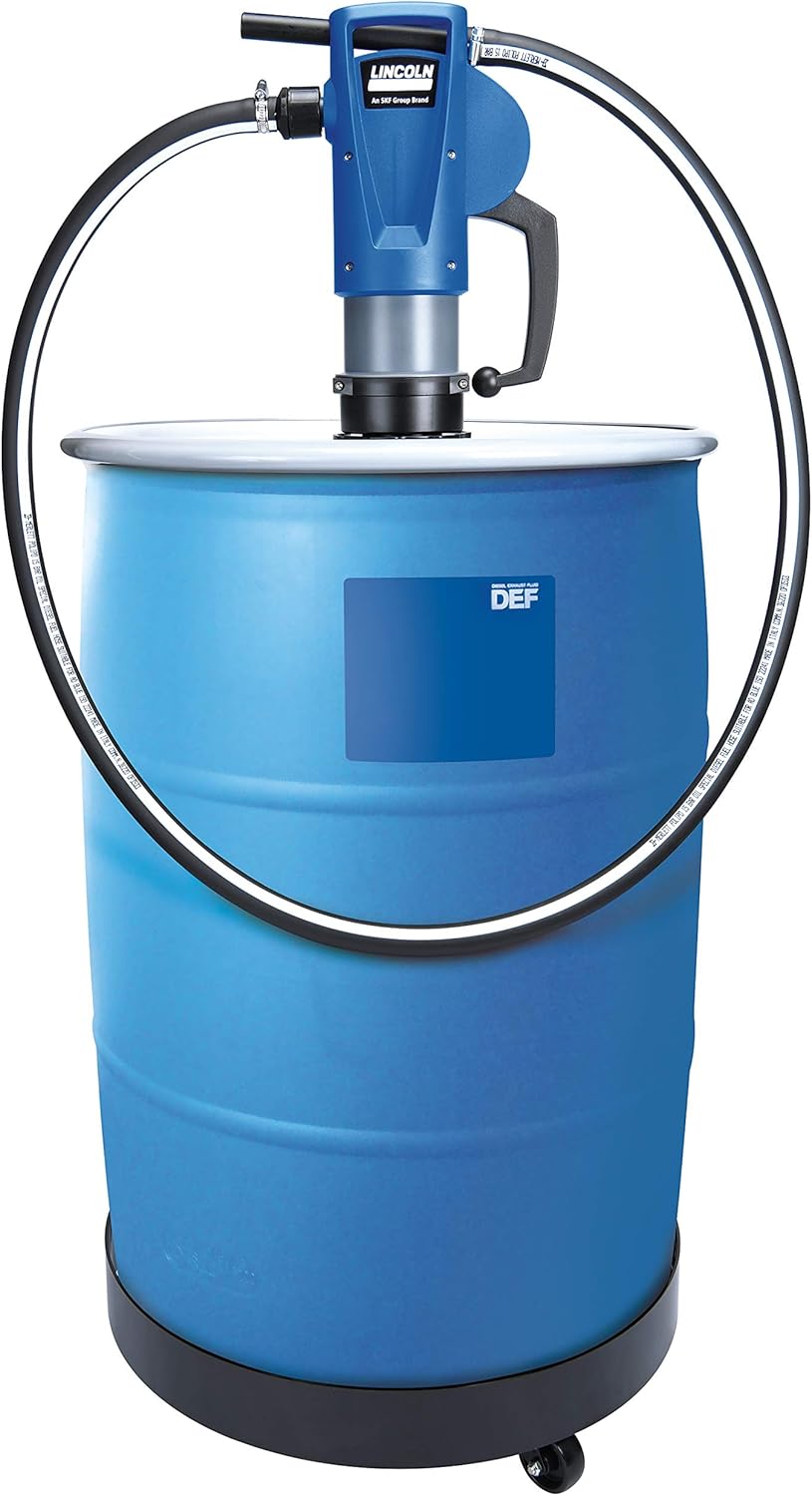Lincoln 1392 Lever Action Self-Priming Fluid Transfer Pump with 2" Bung, DEF Compatible, Premium-Grade Polypropylene, Locking Ring, 6' Hose, 3/4" Outlet Nozzle, Adjustable Pick-up Tube, Top Handle