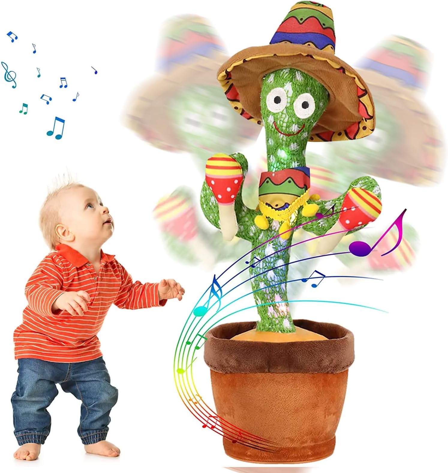 Emoin Talking Cactus Toys Wiggle Dancing Repeat What You Say Singing Mimicking Plush Toy with Light Up Electric Shake for Baby Boys and Girls Green
