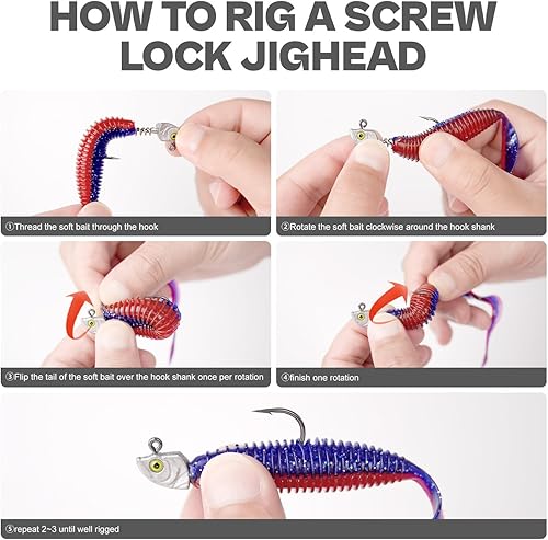 Miniatura 3 de Paquete de 15 cabezas de plantilla de cebo con bloqueo de tornillo – 3D Chartreuse Eyes 1/8 3/16 1/4 3/8 1/2 oz, 3/0 y 4/0 anzuelos de pesca