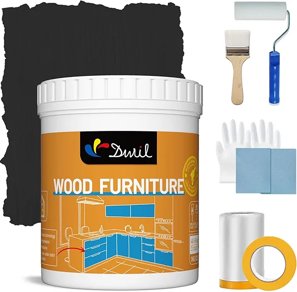 DWIL Acrylic Wood Paint for Furniture - Semi-Gloss Paint Suitable for Wood Surface Renovation, Water-Based All match Paint, Non-Toxic & Odorless, Eco-Friendly & Healthy (32oz, Black)