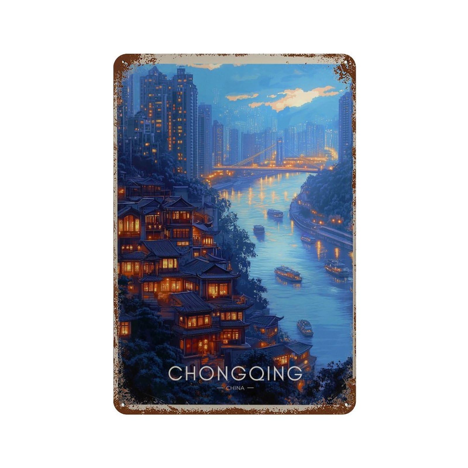 xiaoxiaoshen Chongqing China Travel Jialing River Cityscape Wall Decor Art Metal Tin Poster Modern Home Decor Art Home Bar Shop Decorations Vintage Sign 30x20cm