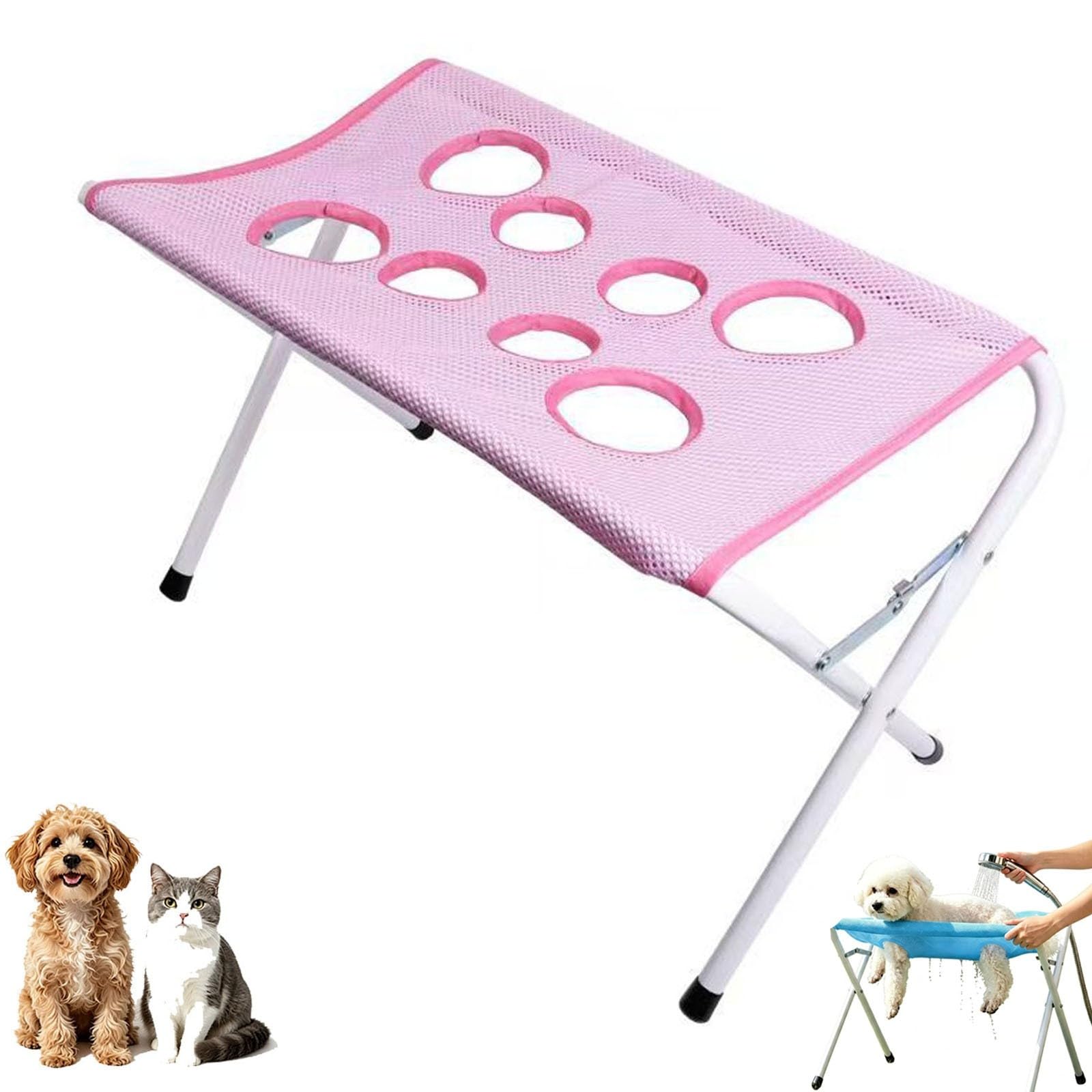 Table de Bain pour Chien Pliable, Station de Toilettage pour Animaux | Avec Surface En Filet Et Sangle De Sécurité, Support De Lavage Portable Pour Petits Et Moyens Chiens Et Chats(Pink)