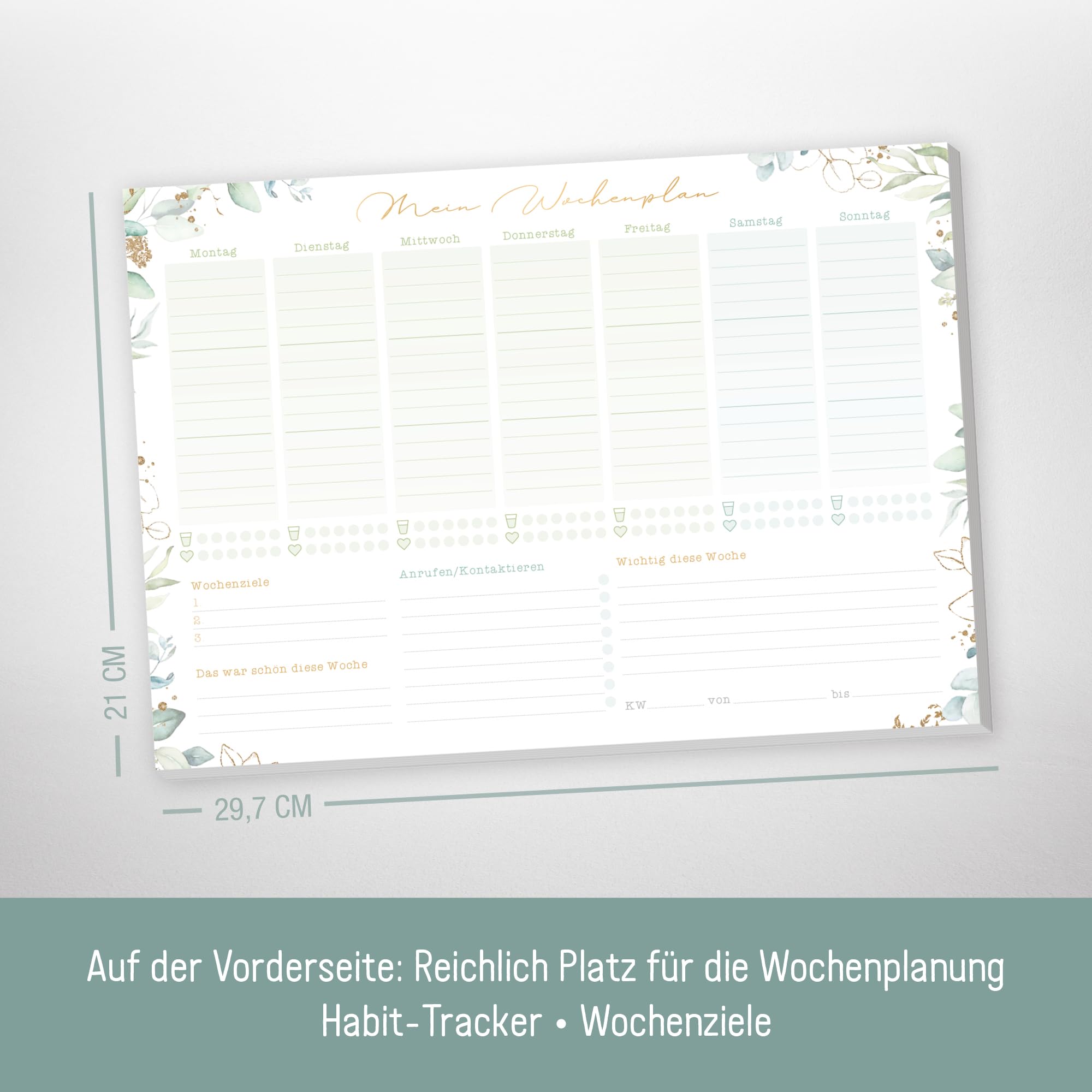 paper&you® weekly planner pad A4 without fixed date "gold leaf" 50 sheets, appointment planner with to-do list, shopping list - Image 3