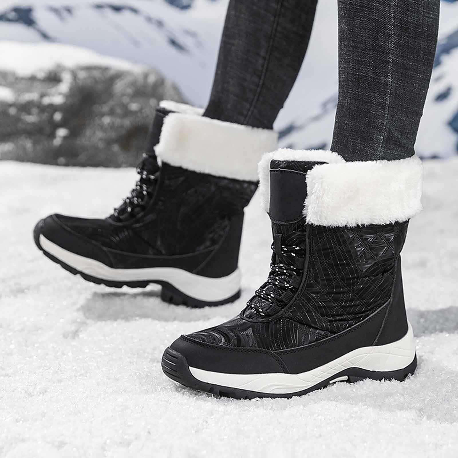 Generico Scarpe Da Neve Donna Impermeabili Invernali Antiscivolo Stivaletti Doposci Calde Termiche Scarpe Da Neve Stivali Imbottiti Scarponi Con Fodera Dopo Sci Snow Boots Per All'acqua Trekkin