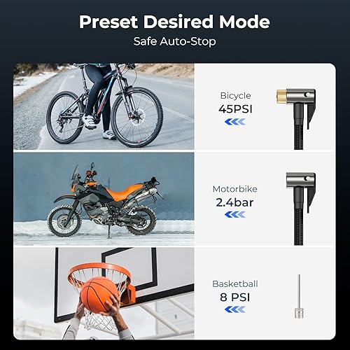 Miniatura 4 de YOUNGDO Compresor de aire portátil para inflador de neumáticos, 150 PSI y 6000 mAh, inflador de neumáticos con medidor de presión, inflado rápido