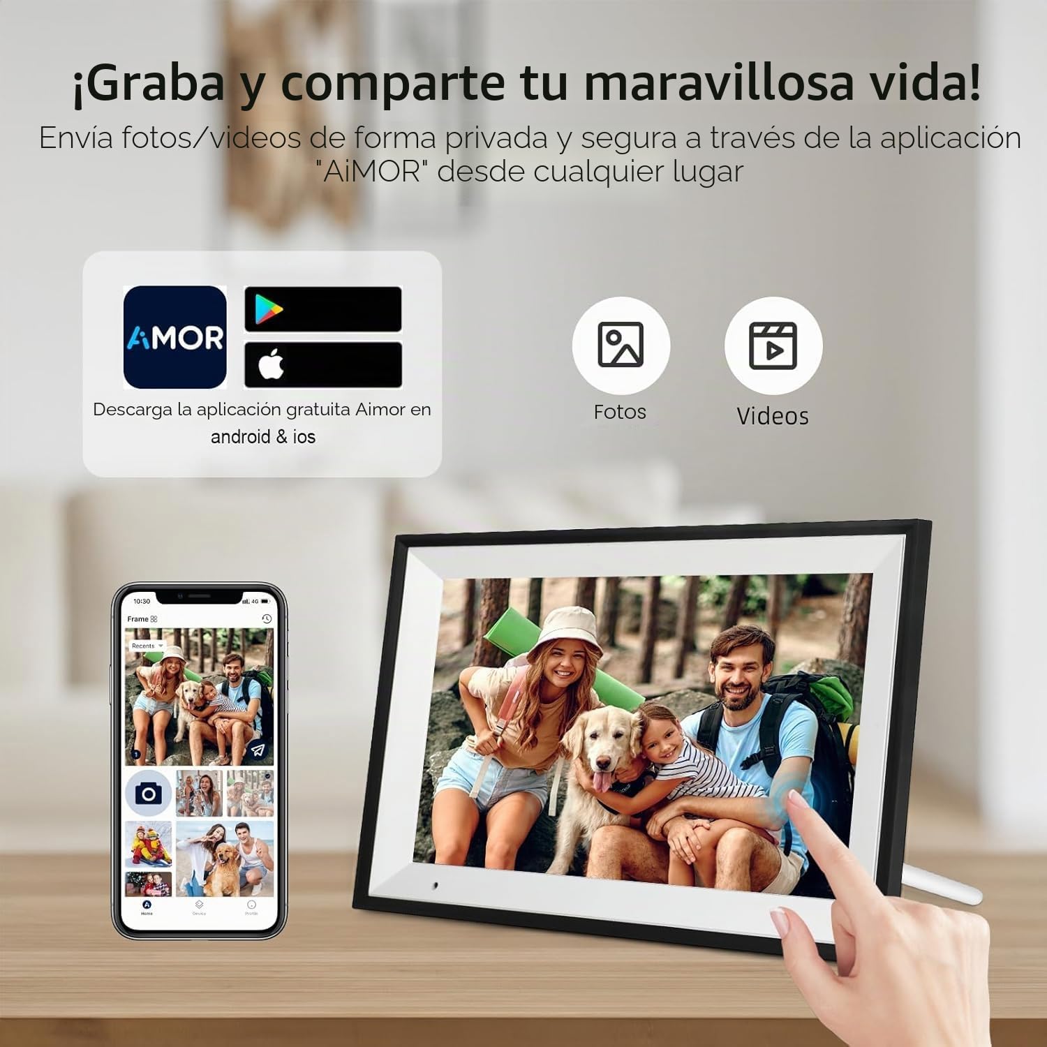Humblestead Marco de Fotos Digital WiFi de 10,1 Pulgadas 32 GB, rotación automática, Pantalla táctil Inteligente, configuración remota sin Esfuerzo a través de la aplicación AiMOR, Blanco