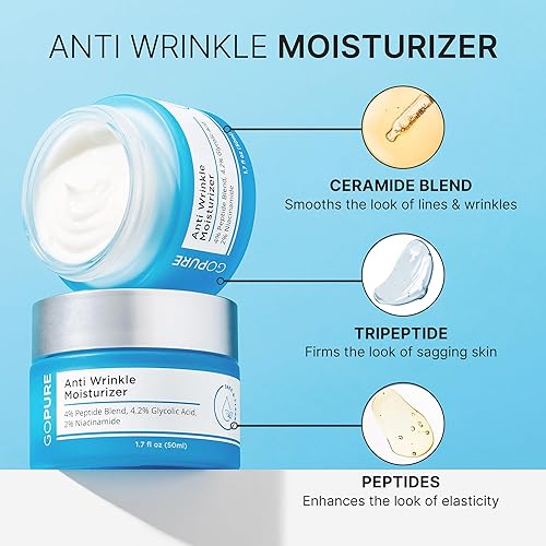 Miniatura 3 de goPure Glyco-Peptide Crema facial antiarrugas – Hidratante de ácido hialurónico para cara con ácido glicólico, péptidos y vitamina E – Hidratante