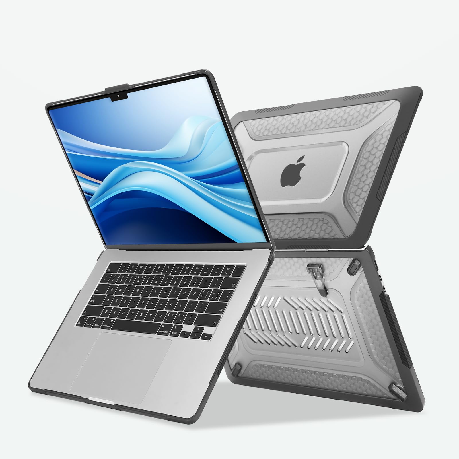 MOSISO Cover Compatibile con MacBook Air 15 Custodia M5 M4 M3 M2 2026-2023 A3448 A3241 A3114 A2941, Cover per Macbook Air 15 Pollici M5 M4 M3 M2 Favo Servizio Pesante TPU&Copritastiera, Nero