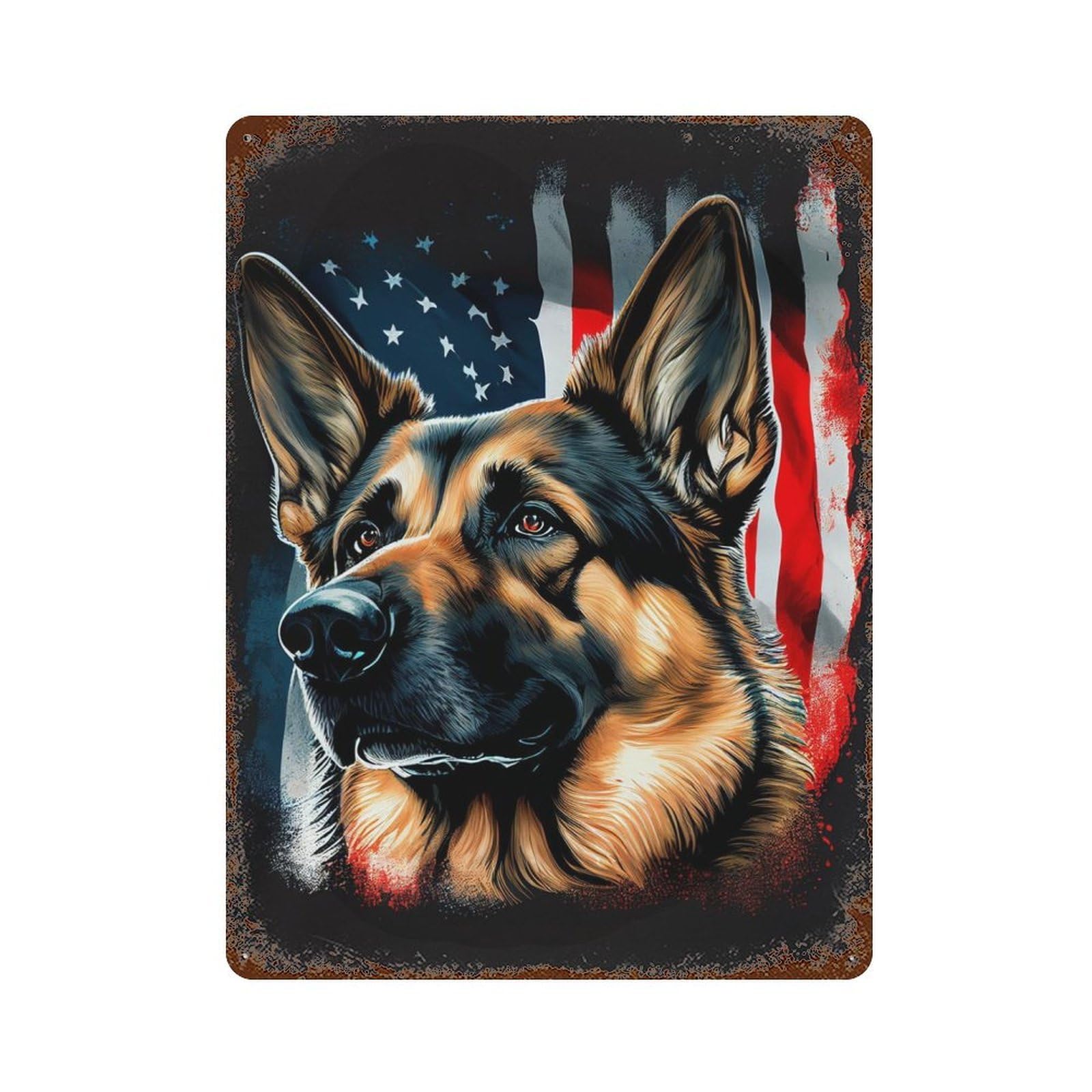 German ShepherdUSA Flag Vintage Metal Tin Sign 15.7"x11.8", Novelty Wall Decor for Garage, Pub Or Kitchen
