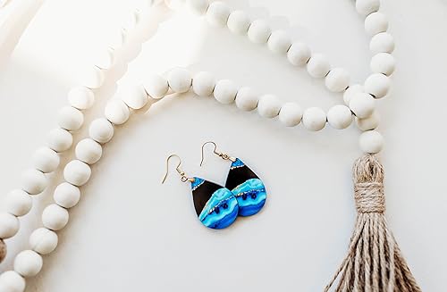 Miniatura 4 de Teal Earrings for Women with Gold and Black summer Jewelry Handmade from The Painted Pug (Teal & Gold Large Single Pair)