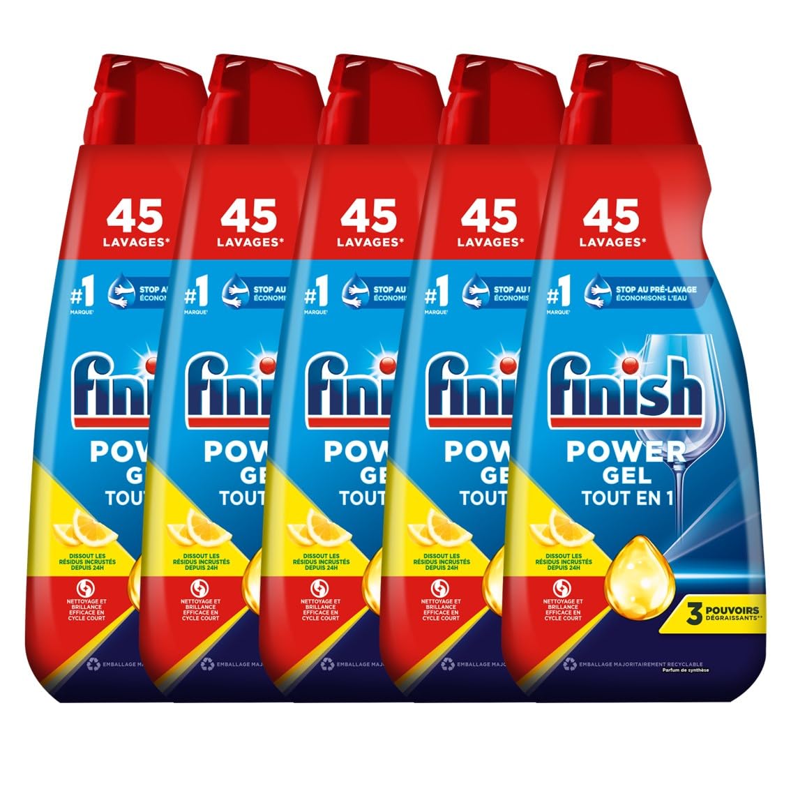Finish Power Gel Tout en 1 Citron - Détergent Lave-vaisselle lot de 5 x 0,9L