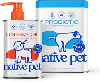 Native Pet Probiotic for Dogs & Omega Oil for Dogs| Vet Created Probiotic Powder for Digestive Issues | 8 Oz. Omega Oil & 16 Oz. Probiotic