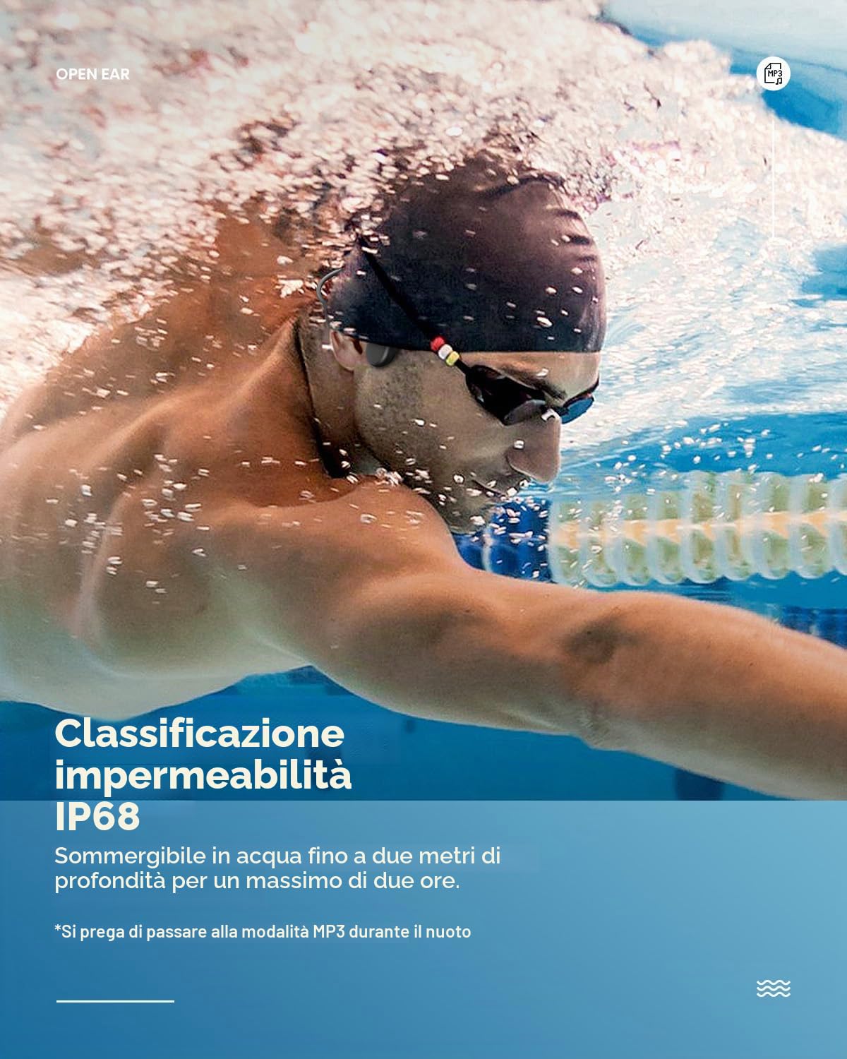 Guudsoud Cuffie da nuoto a conduzione ossea - Bluetooth 5.3 IP68 impermeabile con 32 GB di memoria MP3, auricolari sportivi senza fili Open Ear per la corsa e il ciclismo