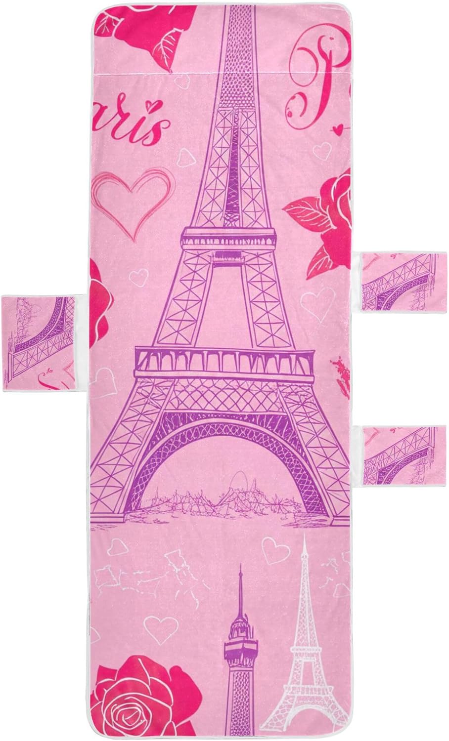 EiffelTower Rose Pink Romantic Chaise Lounge Cover Chair Towel Pool Beach Towel with Pockets Lounger Pool Lounger 85" x 30"
