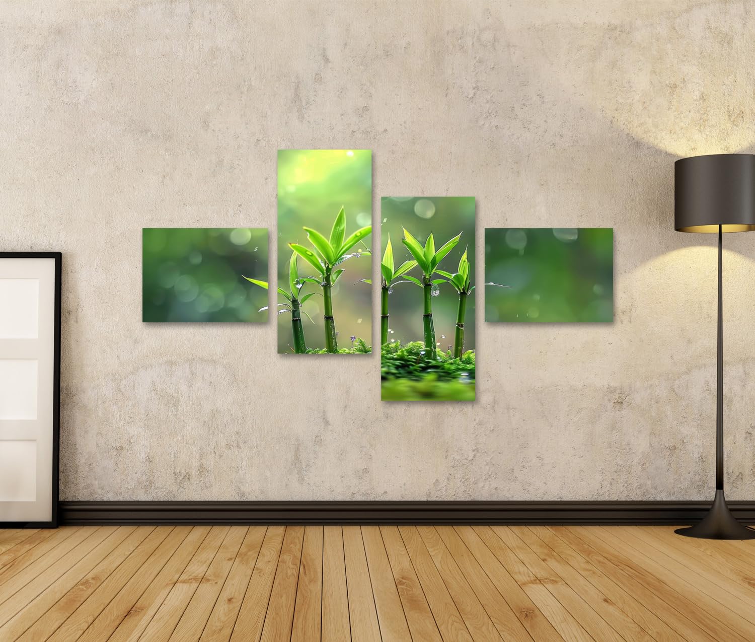 islandburner Cuadro sobre lienzo jóvenes brotes de bambú en el rocío de la mañana para jardín zen amantes de la naturaleza spa spa imágenes murales póster