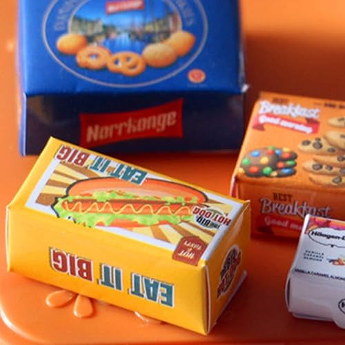 Miniatura 6 de Goodilest Mini casa de muñecas de muebles, 6 piezas de caja de comida en miniatura hecha a mano, surtido de paquetes de casa de muñecas DIY para