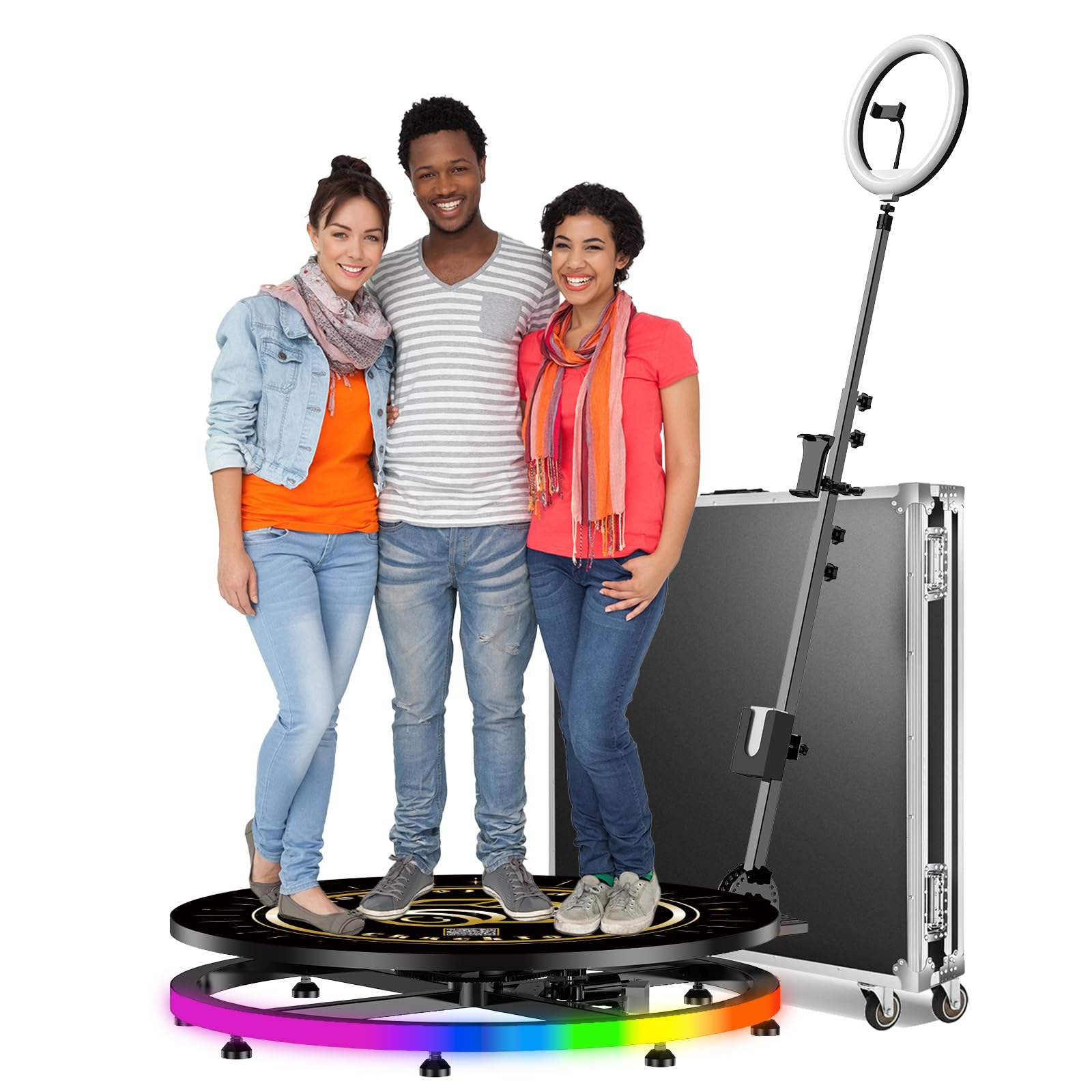 360 Photo Booth Machine for Parties with Light Box PhotoBooth Chacktok VIP,Software APP Remote Automatic Slow Motion Rotating 360 Video Camera Booth for 3-5 People(31.5"-Flight Case)