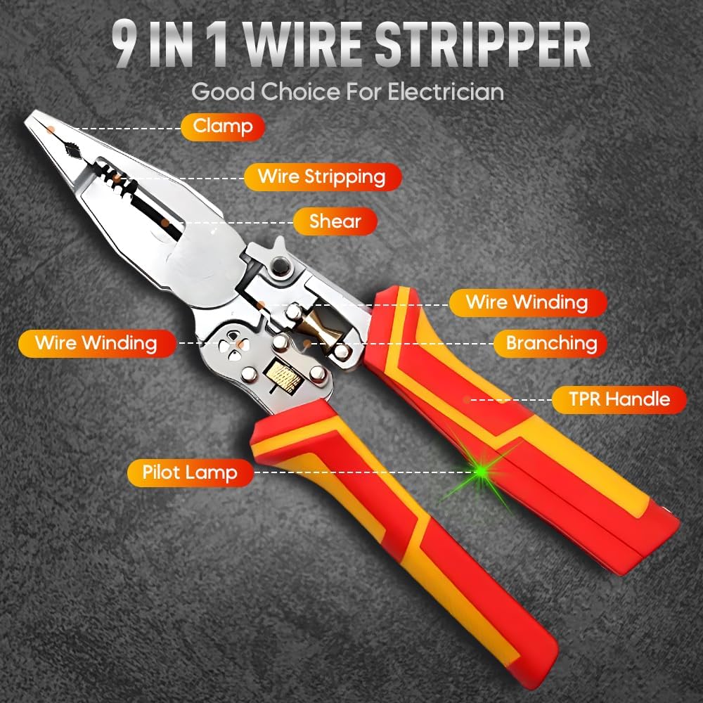 9 in 1 Hand Tool Multifunct Wire Stripper, 2026 Upgrade Multi-Purpose Professional Wire Stripping Tool, 8.3-inch Multipurpose Wire Stripper, Electrical Pliers Wire Stripping Pliers Tools (2PCS)