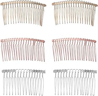 6 Pcs 20 Teeth Hair Side Combs Metal Multi Color Wire 8 cm Elegant Hairpiece Accessories for Women Girls DIY Hair Pin Veil Bridal Hair Decoration (Silver, Rose Gold, KC Gold)