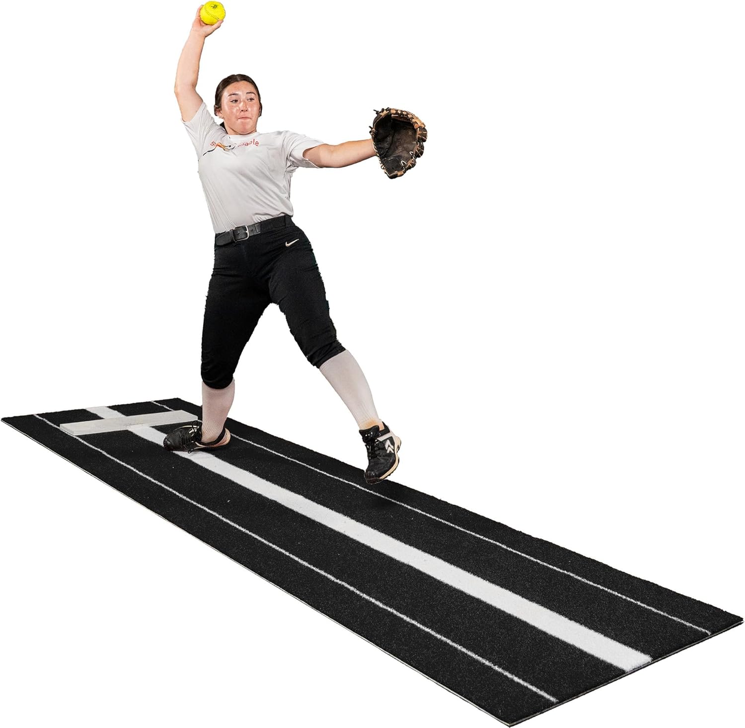 All Turf Mats® Softball Pitching Mat – Portable Nylon Fastpitch Equipment with Rubber Mound and Foam Backing for Pitcher Training Indoors & Outdoors, 3x10 Trainer Practice Tools with Pitchers Mounds