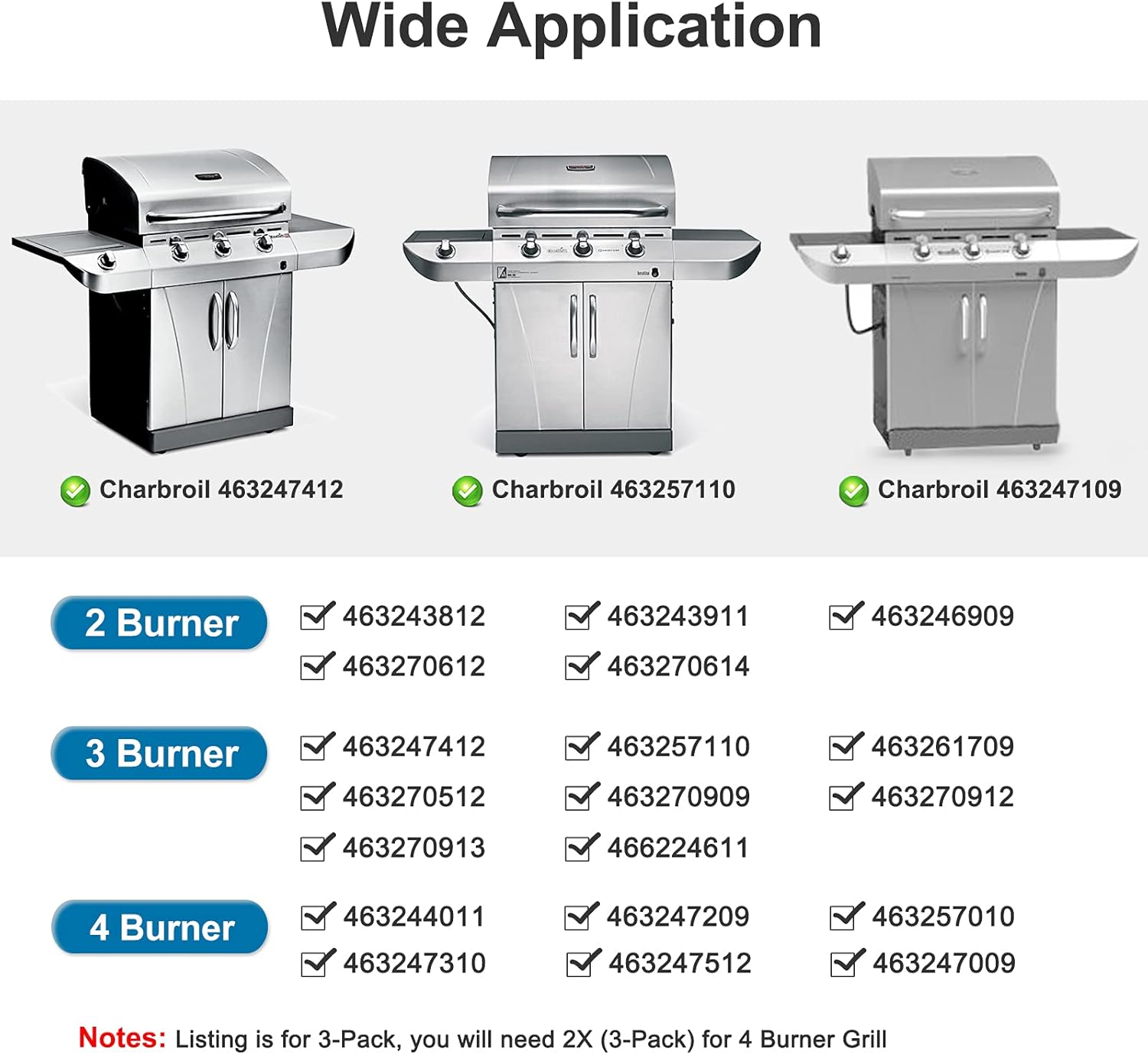 Criditpid Grill Parts Kits Compatible for Char-Broil Charbroil 463247412, 463257110, 463247109, 463270912, 463243812, 463270614, Heat Plates Replacement for Charbroil 3 Burner 463257110 Grill