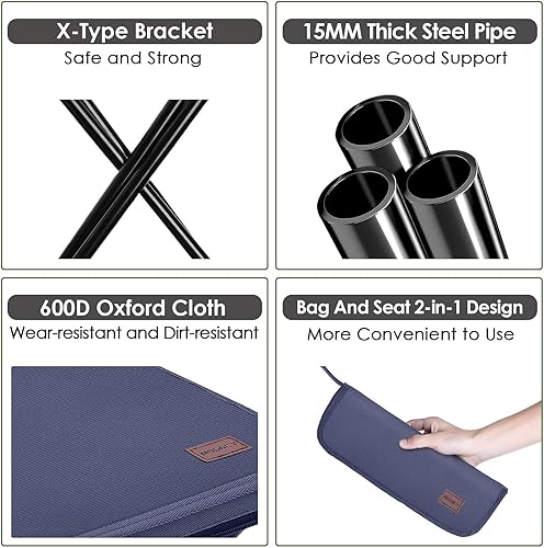 Miniatura 3 de MOONCY Taburete portátil, taburete plegable pequeño de 13 pulgadas para adultos, taburetes de campamento ultraligeros azules para senderismo y