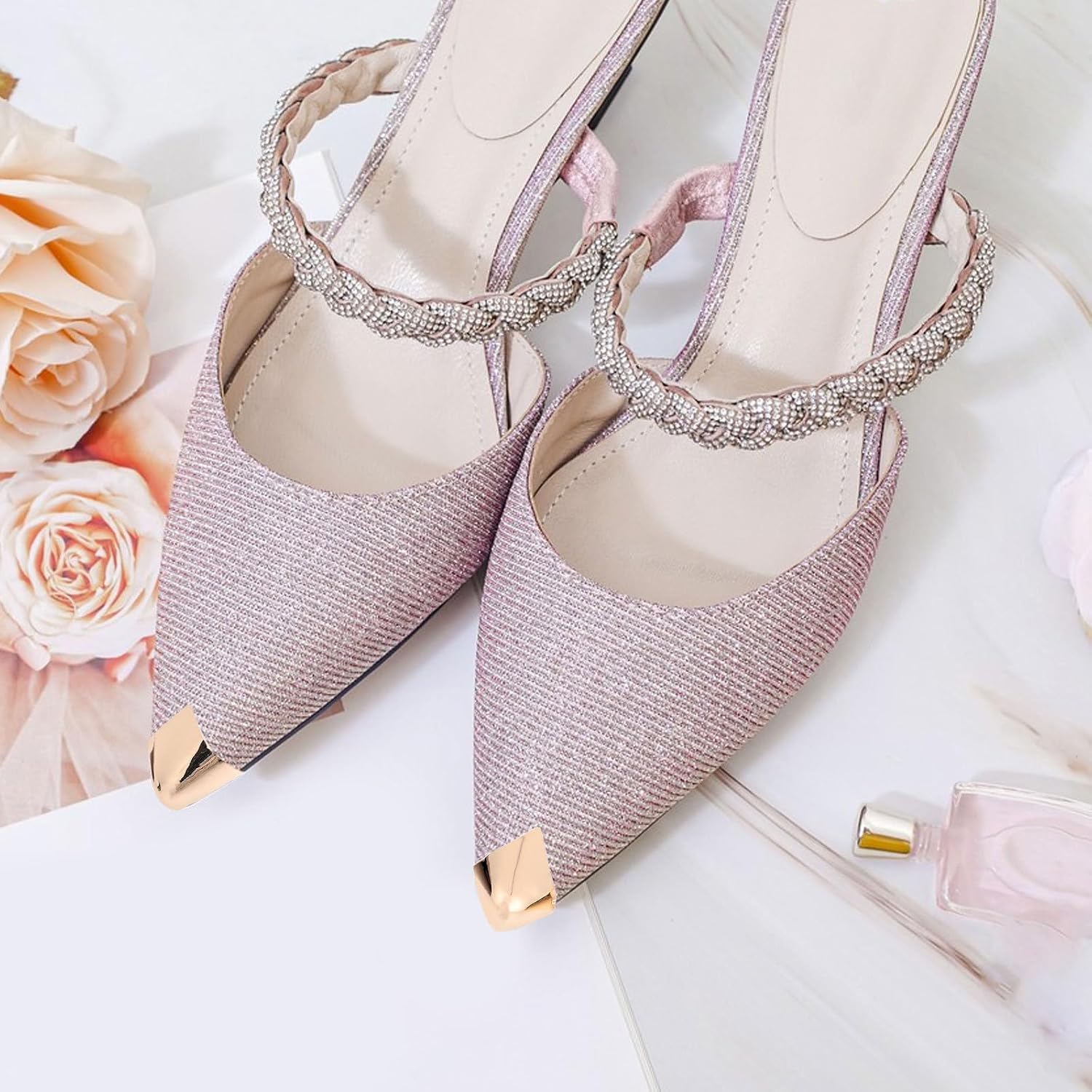 Lurrose 2 Pairs Metal High Heel Shoe Tip Protectors Reusable Toe Guards for High-Heeled Shoes Easy to Install Heel Caps and Decorative Use