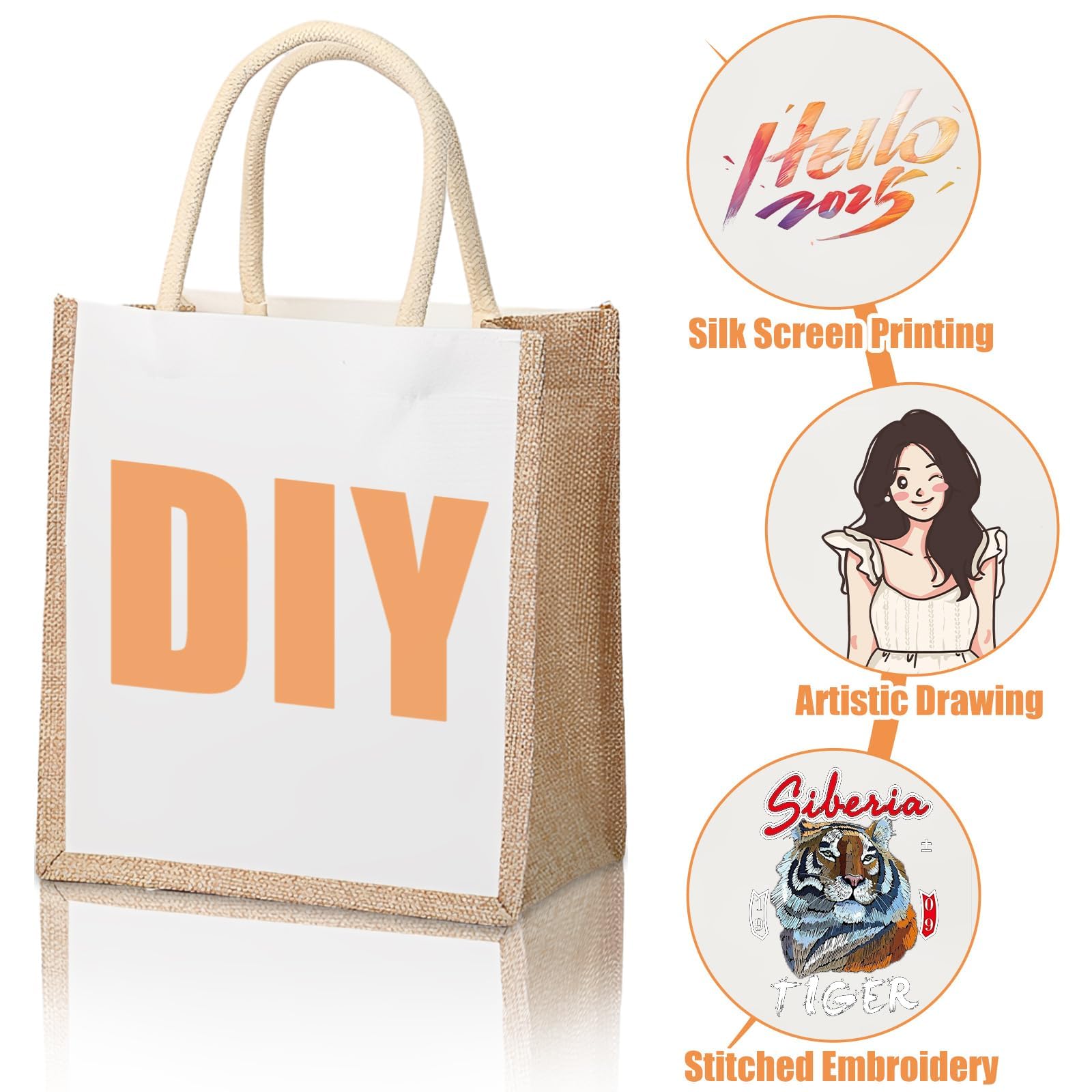 YAYODS Borsa shopper in iuta – 26 x 14 x 27 cm – Borsa regalo per pensionati – Borsa regalo riutilizzabile in iuta con manici per fai da te, matrimonio