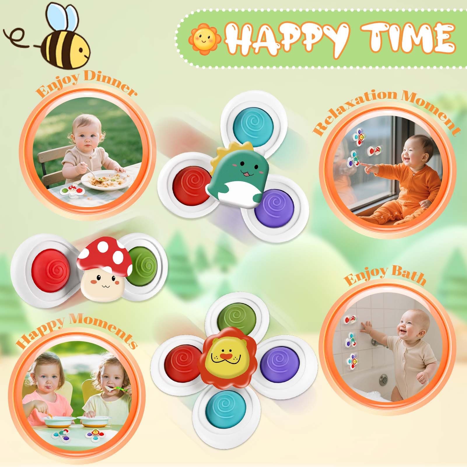 Tapvai 3 Pcs Gioco Seggiolone Ventosa, Giochi Seggiolone Ventosa con Filettato, Spinner Bambini per Divertimento Sensoriale, per Auto Finestra Bagno per Bambini Da 1 a 6 Anni