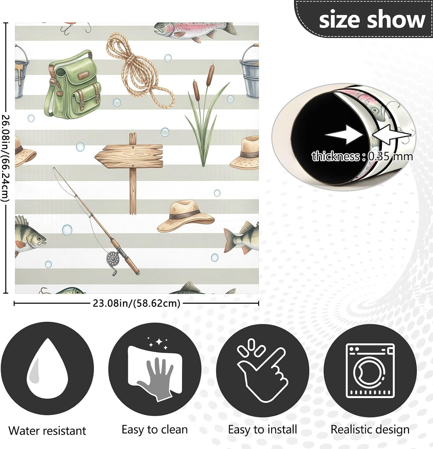 QUGRL Fishing Gear Nature Elements Dishwasher Magnet Cover Front Door Decorative Refrigerator Covers Magnetic Sheet Sticker Wash Machine Fridge Panel Decal for Kitchen Appliance 23x26 in