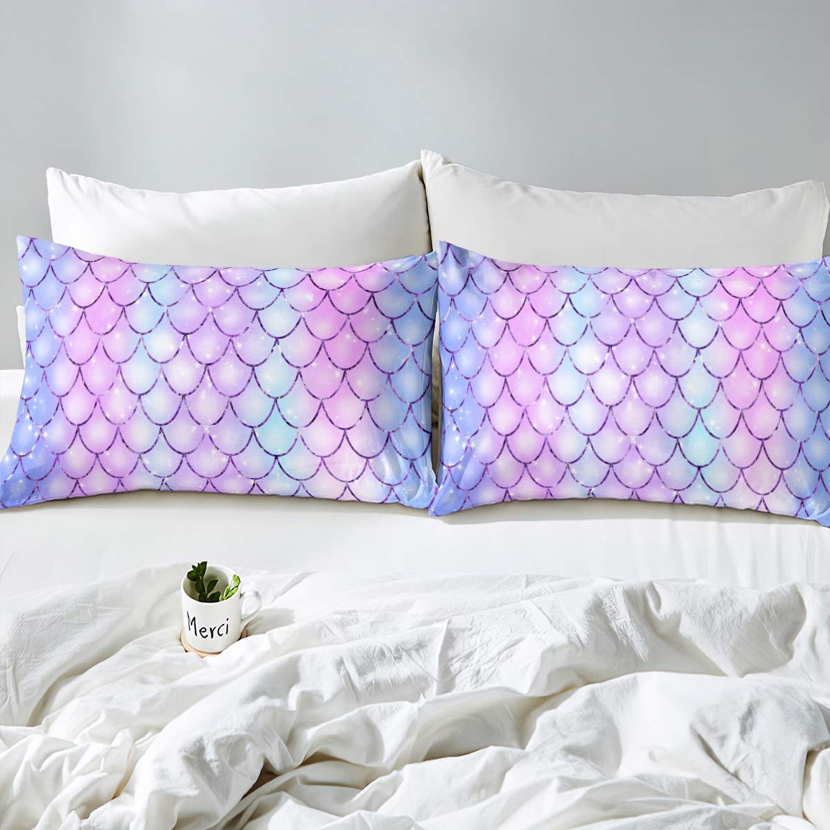 Zeemeermin Glitter Weegschalen Beddengoed Set Zeemeermin Weegschalen Dekbed Cover voor Kinderen Blauw Glitter Beddengoed Set Ocean Life Zee Dier Sprei Cover Prinses Kamer Decor Microfiber Beddengoed
