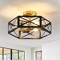 Vista 1 de Lámpara de Techo de Montaje Empotrado Moderna, 3 Luces Negras y Oro Accesorios de Luz de Pasillo para Montaje en Techo, Lámpara de Techo Industrial