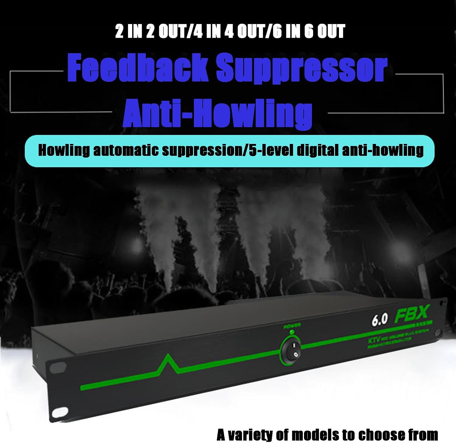 Microphone Feedback Suppressor, Anti-Howling Audio Processor for Performance Stage and Conference, 2 Input 2 Output