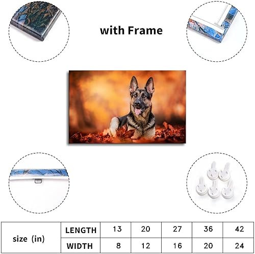 Miniatura 5 de SGRACE Póster de pastor alemán con diseño de animales domésticos del bosque otoñal, arte de pared para decoración del hogar y la oficina con marco,