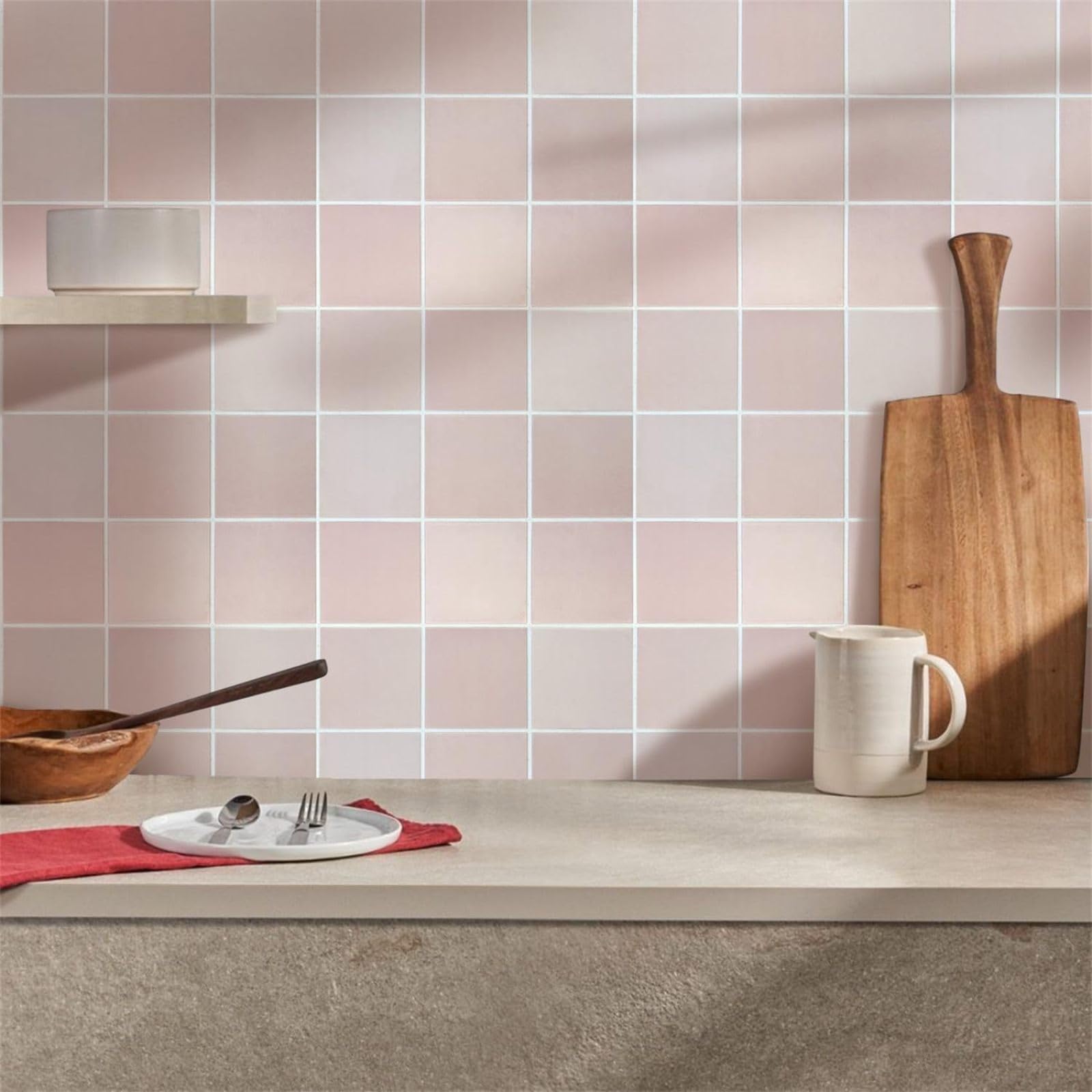 Piastrelle Adesive Cucina Modello Geometrico Rosa Pavimento pvc Adesivo Mobili Decorazioni Piastrelle Adesive Bagno Impermeabile Resistenza all'olio Mattonelle Adesive