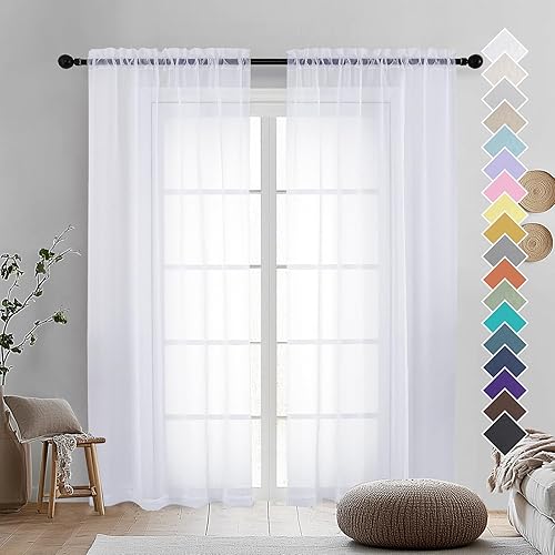 Miniatura 115 de OVZME 2 paneles de cortina traslúcidas para ventana, 96 pulgadas de largo, para dormitorio, diseño de bolsillo superior para cortinero, tratamiento