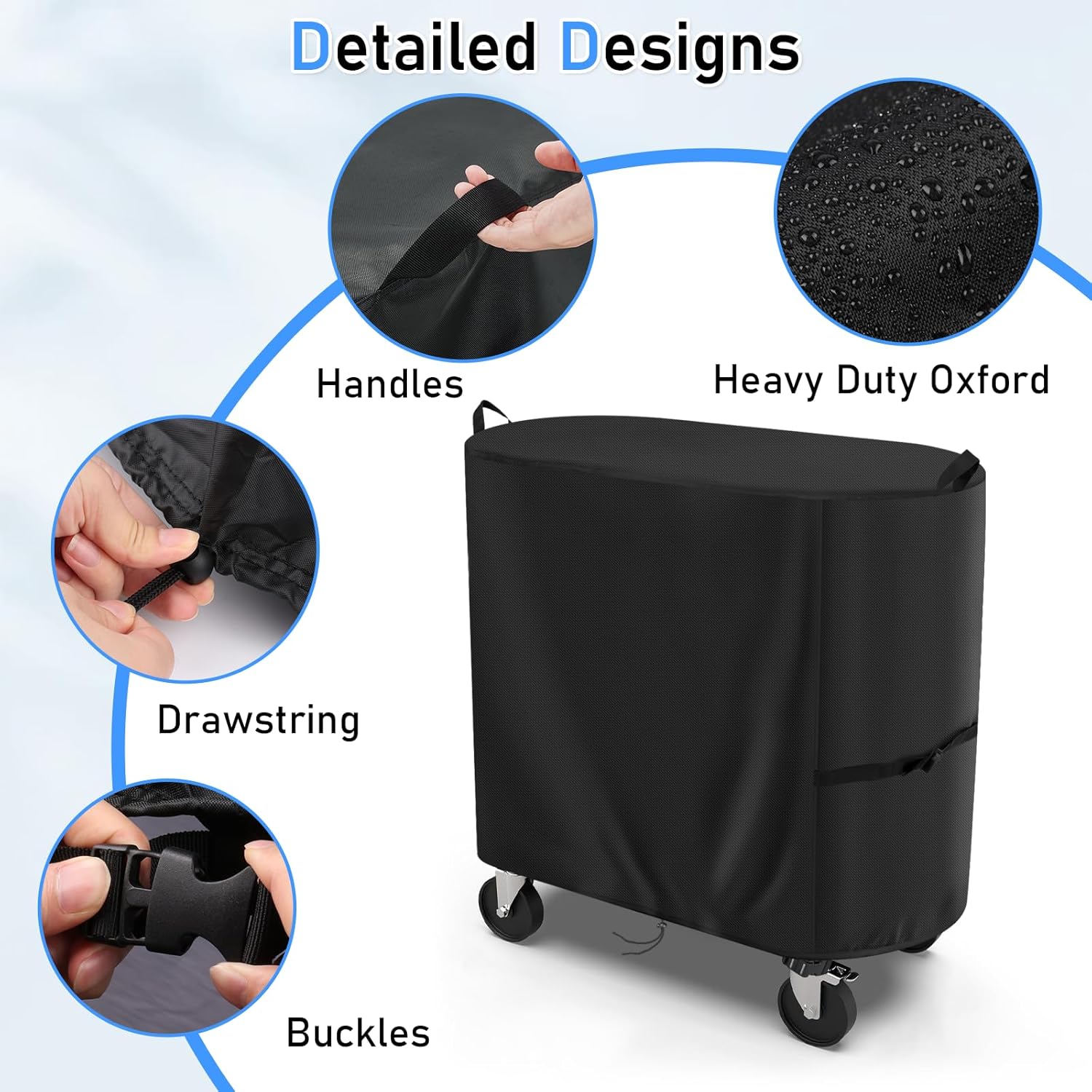 Cooler Cart Cover for Permasteel 120-Qt Rolling Ice Chest, Waterproof Ice Chest Cart Cover Patio Cooler Covers Outdoor - 37.4"L×21.7"W×35"H, Black