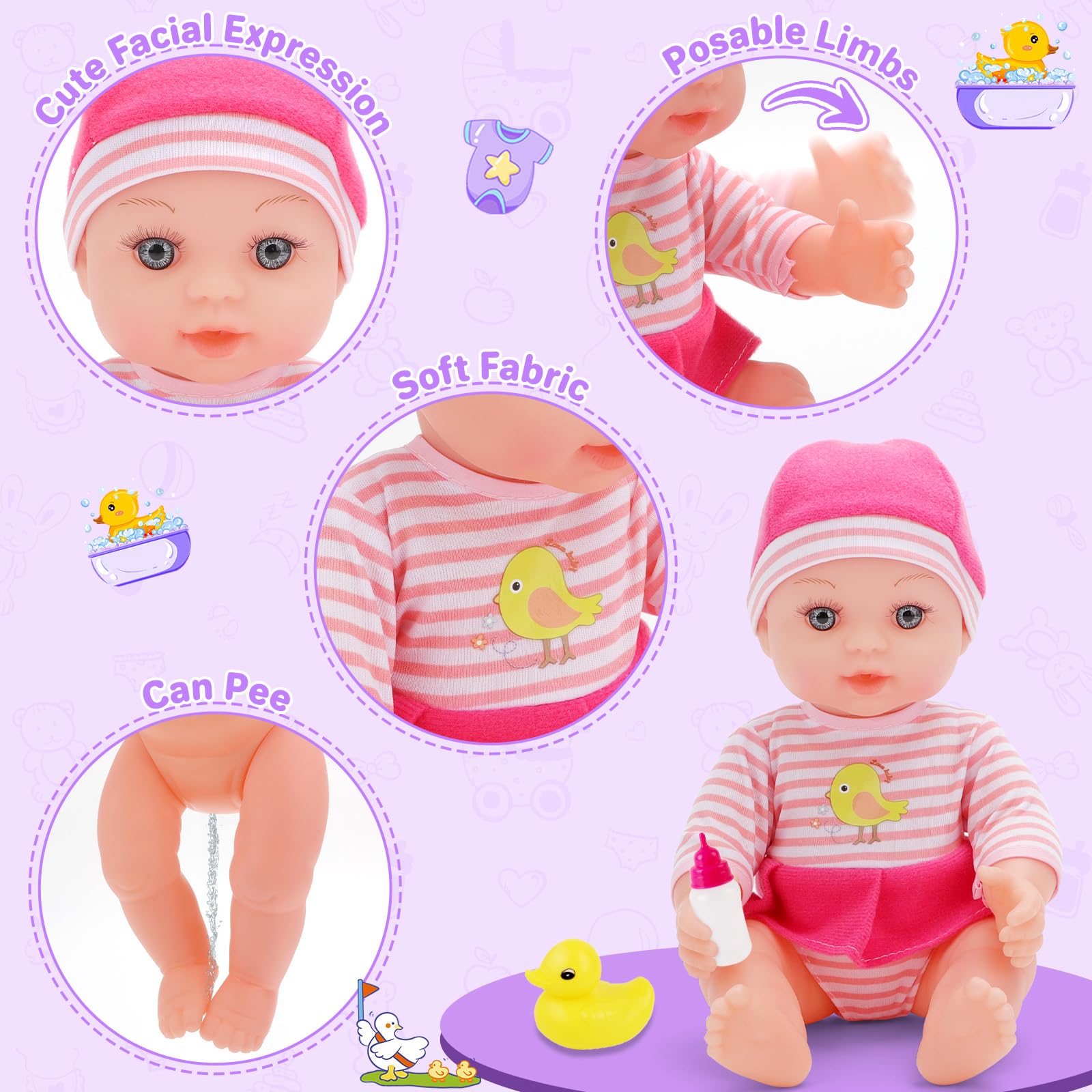 deAO Ensemble de Bain Poupon Jouet Avec Accessoires poupée bébé, Baignoire Jouet Pour Enfants Pour Enfants Pour Jeu de rôle Pour Enfant