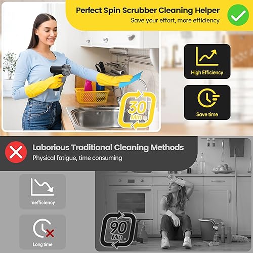 Miniatura 2 de Limpiador eléctrico giratorio, 3000 mAh de potencia inalámbrica con 8 cabezales reemplazables, de mano ligero de doble velocidad para limpiar