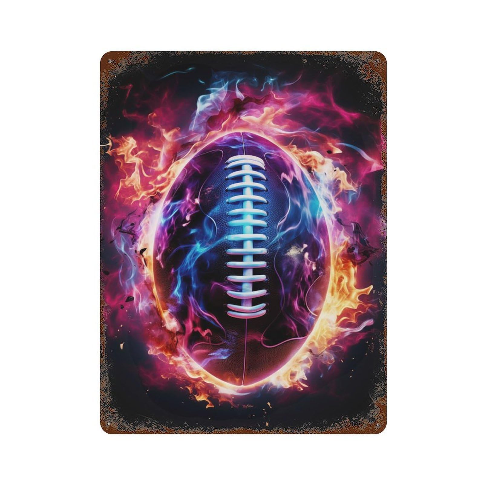 Flame Engulfed Football Vintage Metal Tin Sign 15.7"x11.8", for Garage, Bar And Workshop Decor, Old School Wall Decor