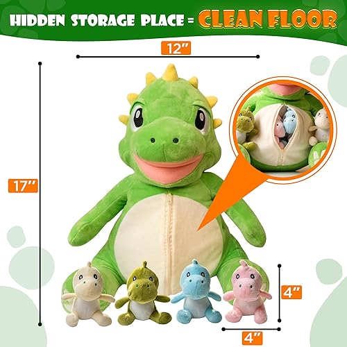 Miniatura 3 de Juguetes de dinosaurio para niños de 2-4, 3-5, animales de peluche gigantes con luces, sonido y 4 peluches de dinosaurio bebé dentro del vientre,