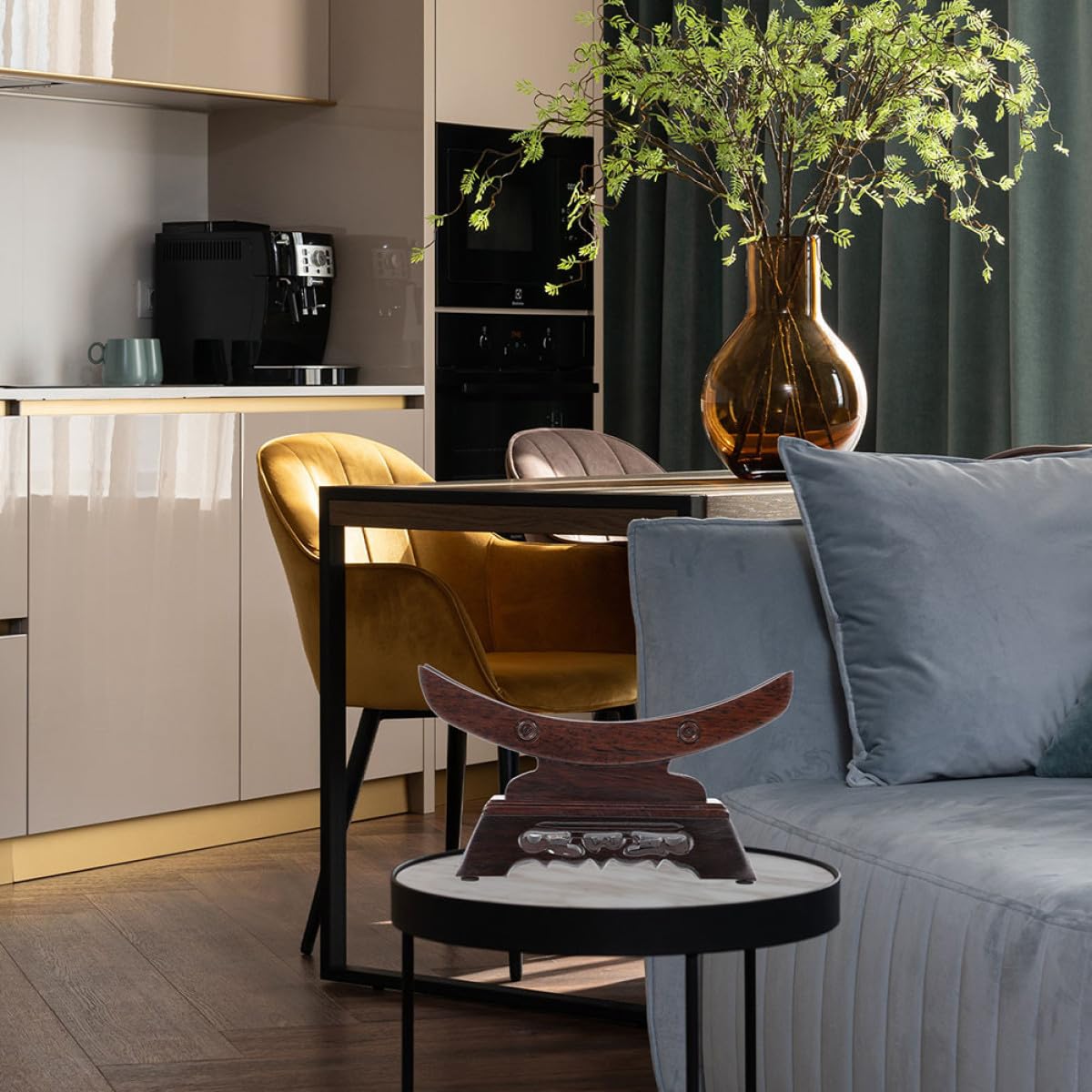 Abaodam Soporte de Espada de Escritorio de Madera de Palo de Rosa Superficie Lisa y Diseño Artístico Único para Almacenamiento Práctico Hogar